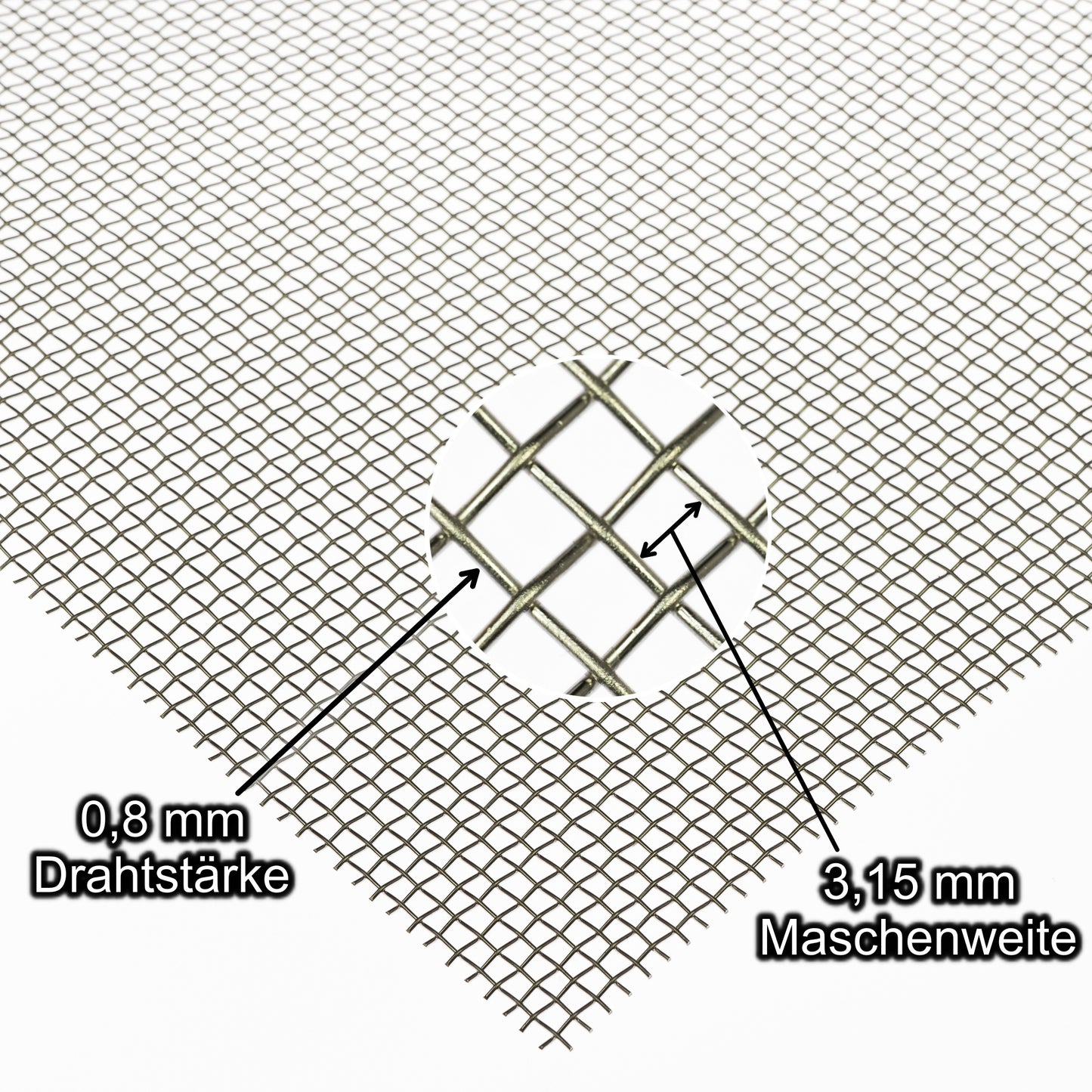 Edelstahl Blank Drahtgewebe MW3,15x3,15 t=0,8mm