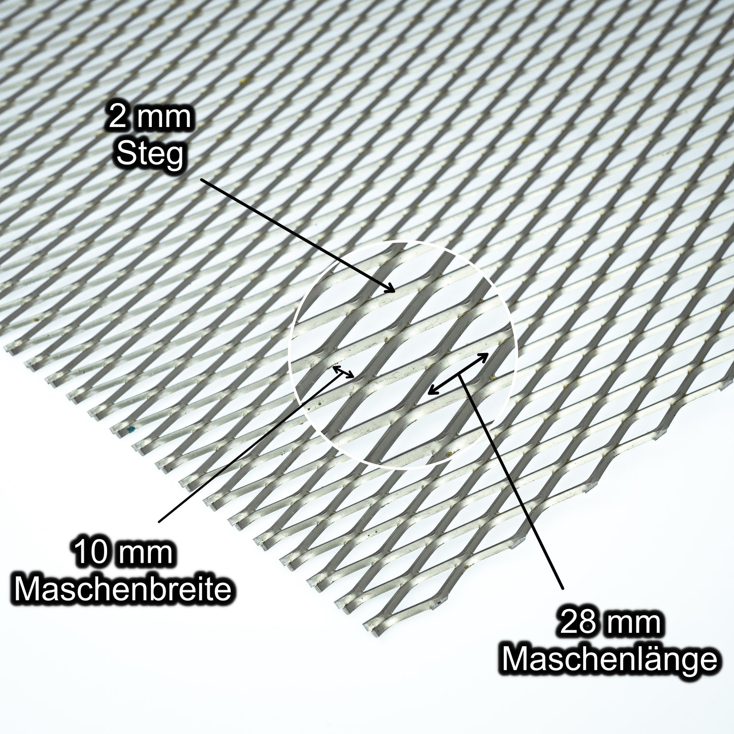 Streckmetall Edelstahl blank MW28x10x2x1,5 t=1,5mm