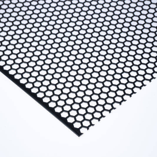 Edelstahl schwarz Lochblech HV7-9 in 1 mm Stärke – Hexagonale Löcher
