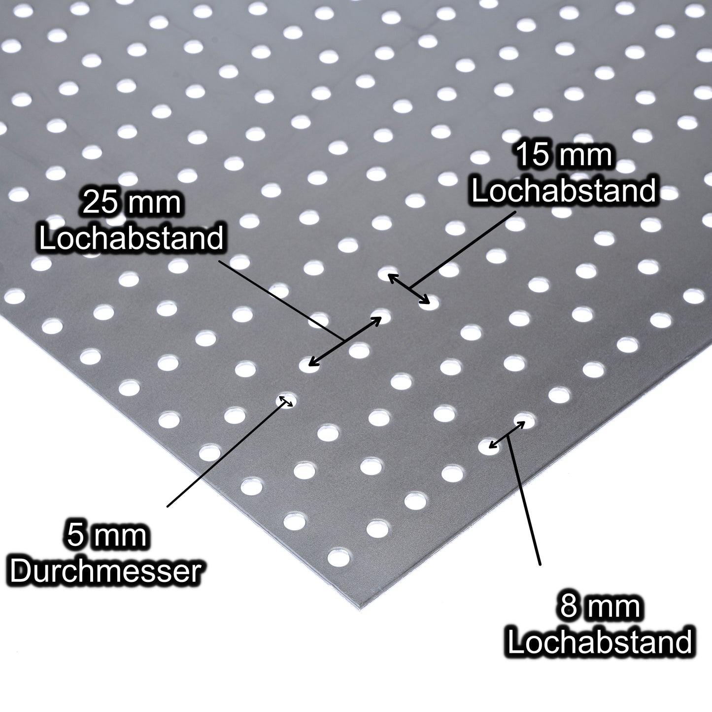 Stahl verzinkt Lochblech mit Lochdurchmesser 5 mm - Lochabstand 8-15-25 mm - Stärke 1,5 mm