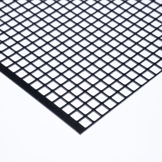 Stahl verzinkt schwarz Lochblech QG10-12 in 2 mm Stärke – Quadratlochung in geraden Reihen