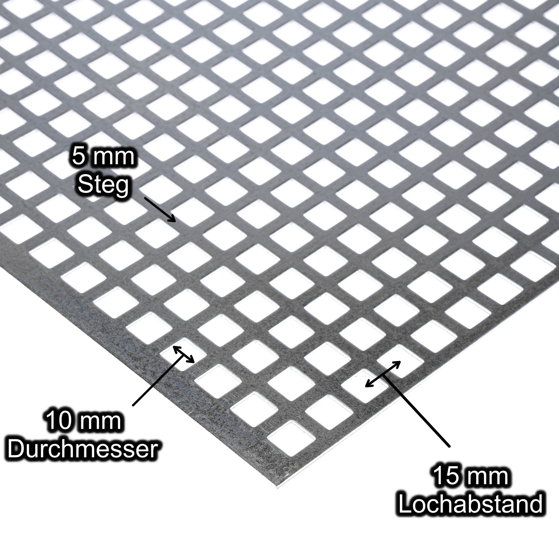 Stahl verzinkt Lochblech mit Lochdurchmesser 10 mm - Lochabstand 15 mm - Steg 5 mm - Stärke 2 mm