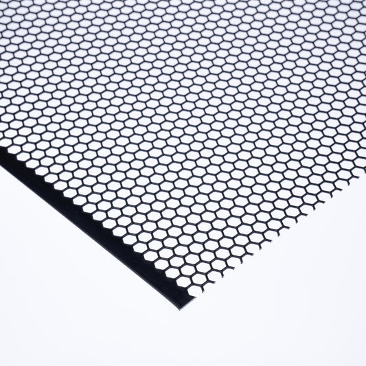 Stahl schwarz Lochblech HV6-6,7 in 1,5 mm Stärke – Hexagonale Löcher