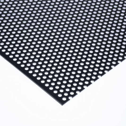 Stahl verzinkt schwarz Lochblech RV5-8 in 1,5 mm Stärke – Rundlochung in versetzten Reihen