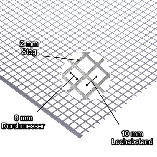 Stahl Lochblech Platte 2000 x 1000 mm - Verzinkt