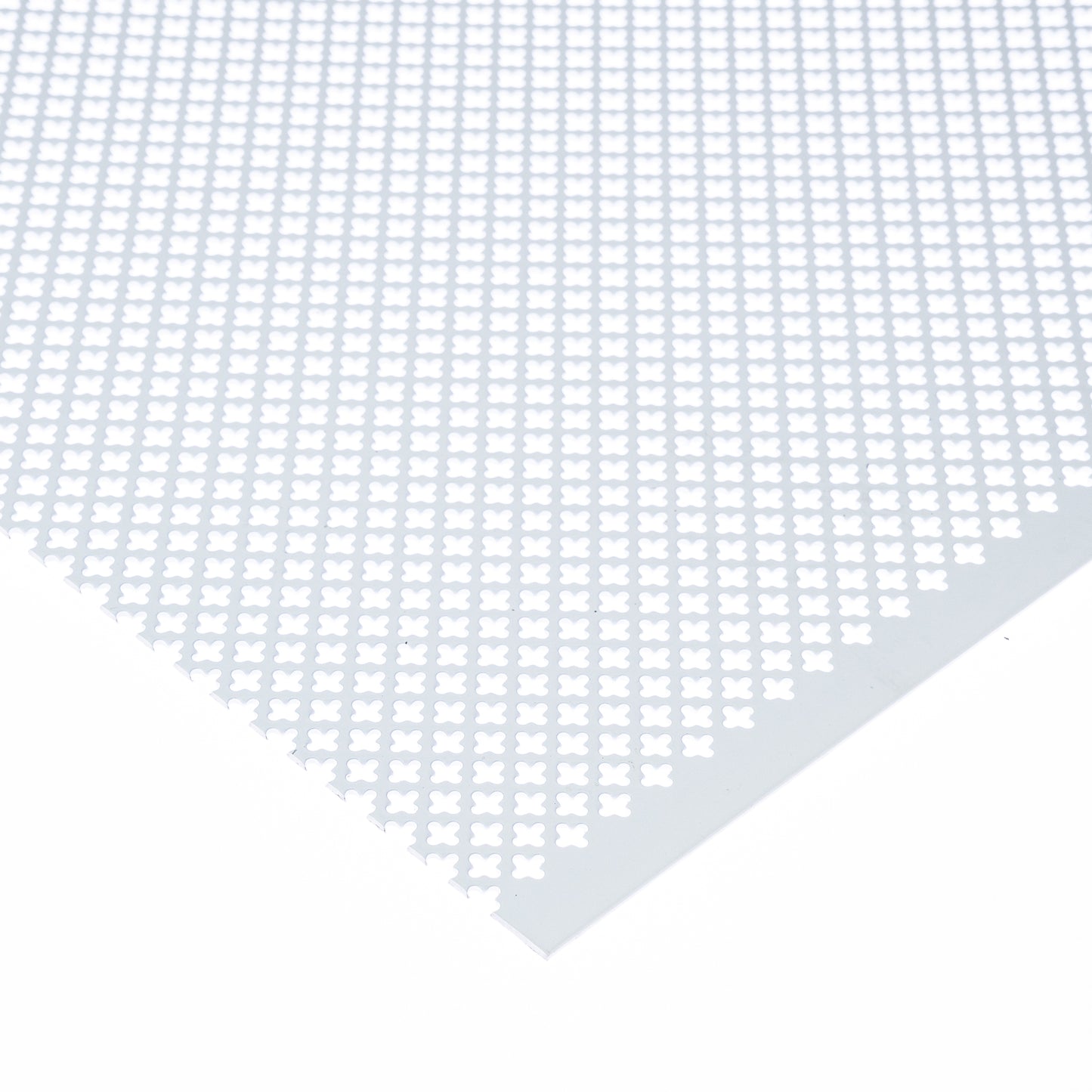 Stahl blank weiss Lochblech 5-9 in 1,5 mm Stärke – Kleeblattlochung in versetzten Reihen