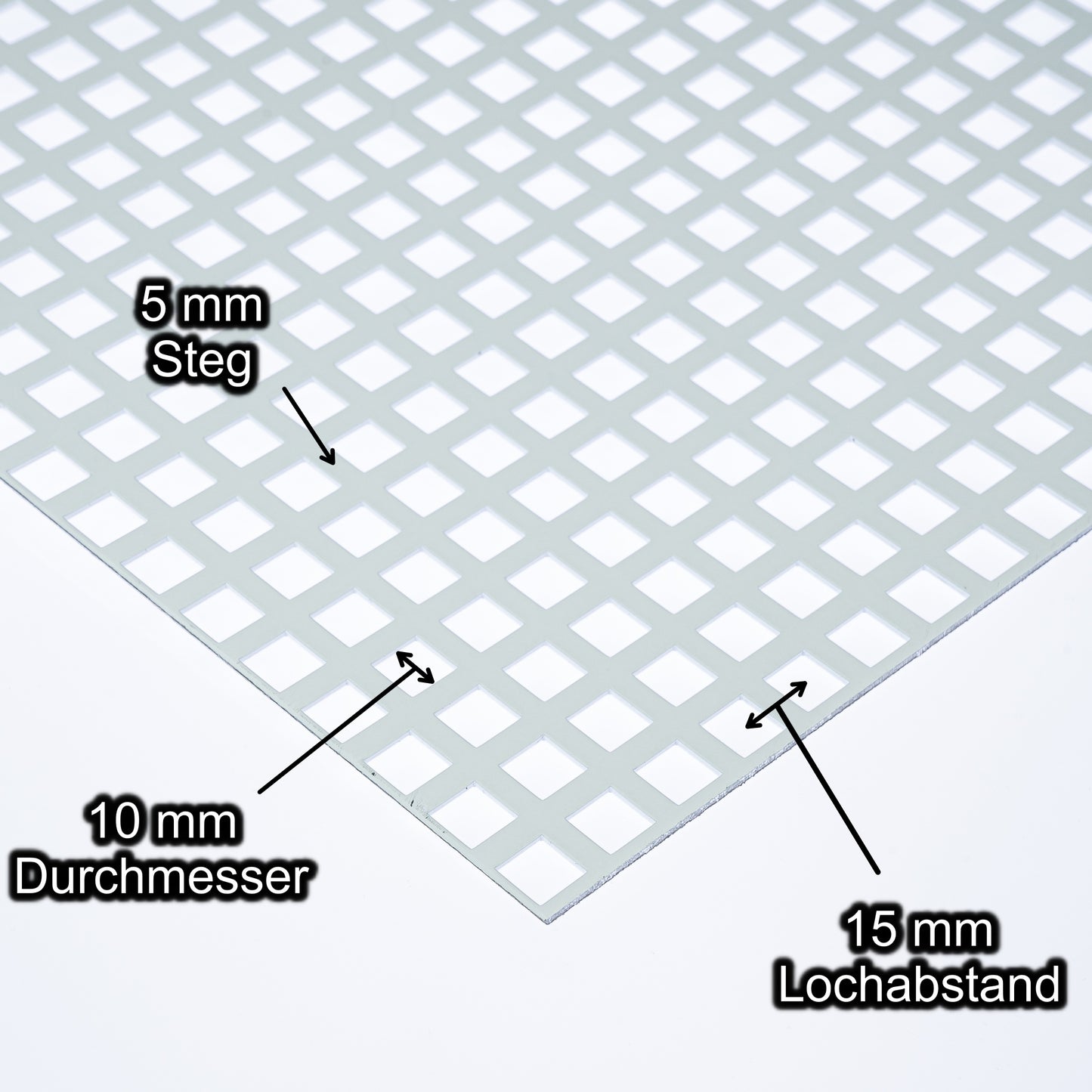 Stahl verzinkt weiss Lochblech mit Lochdurchmesser 10 mm - Lochabstand 15 mm - Steg 5 mm - Stärke 1,5 mm