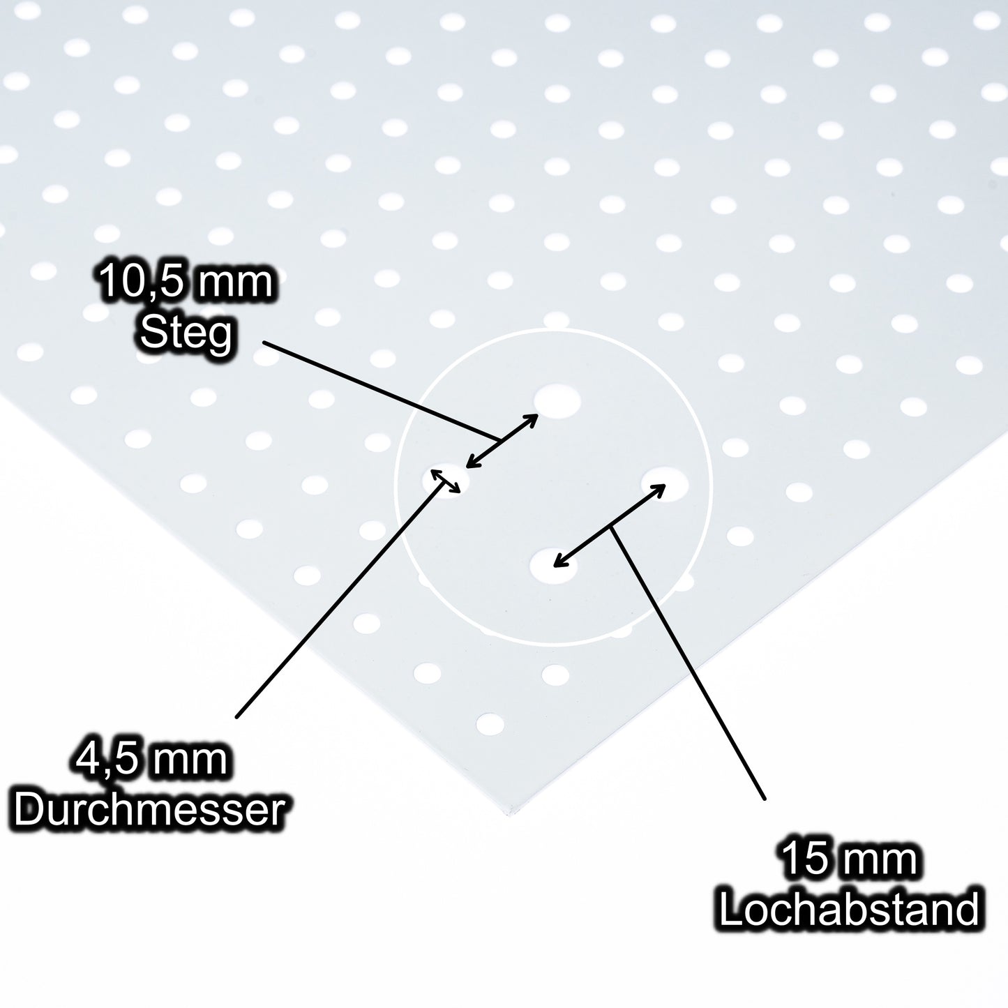 Stahl verzinkt weiss Lochblech mit Lochdurchmesser 4,5 mm - Lochabstand 15 mm - Steg 10,5 mm - Stärke 1,5 mm