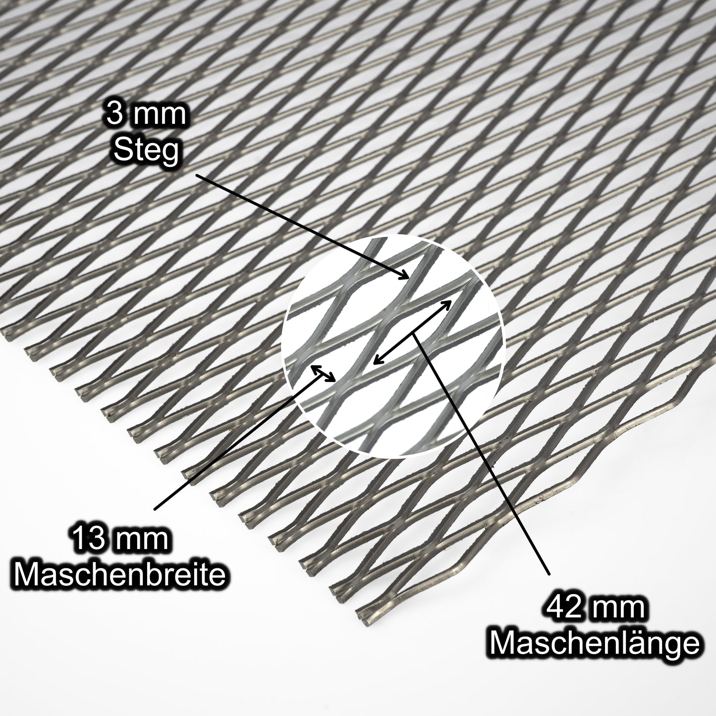 Stahl Blank Streckgitter MW 42mm x 13mm x 3mm x 2mm