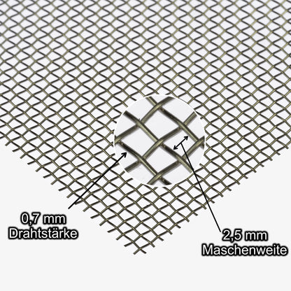 Edelstahl Blank Drahtgewebe MW2,5x2,5 t=0,7mm