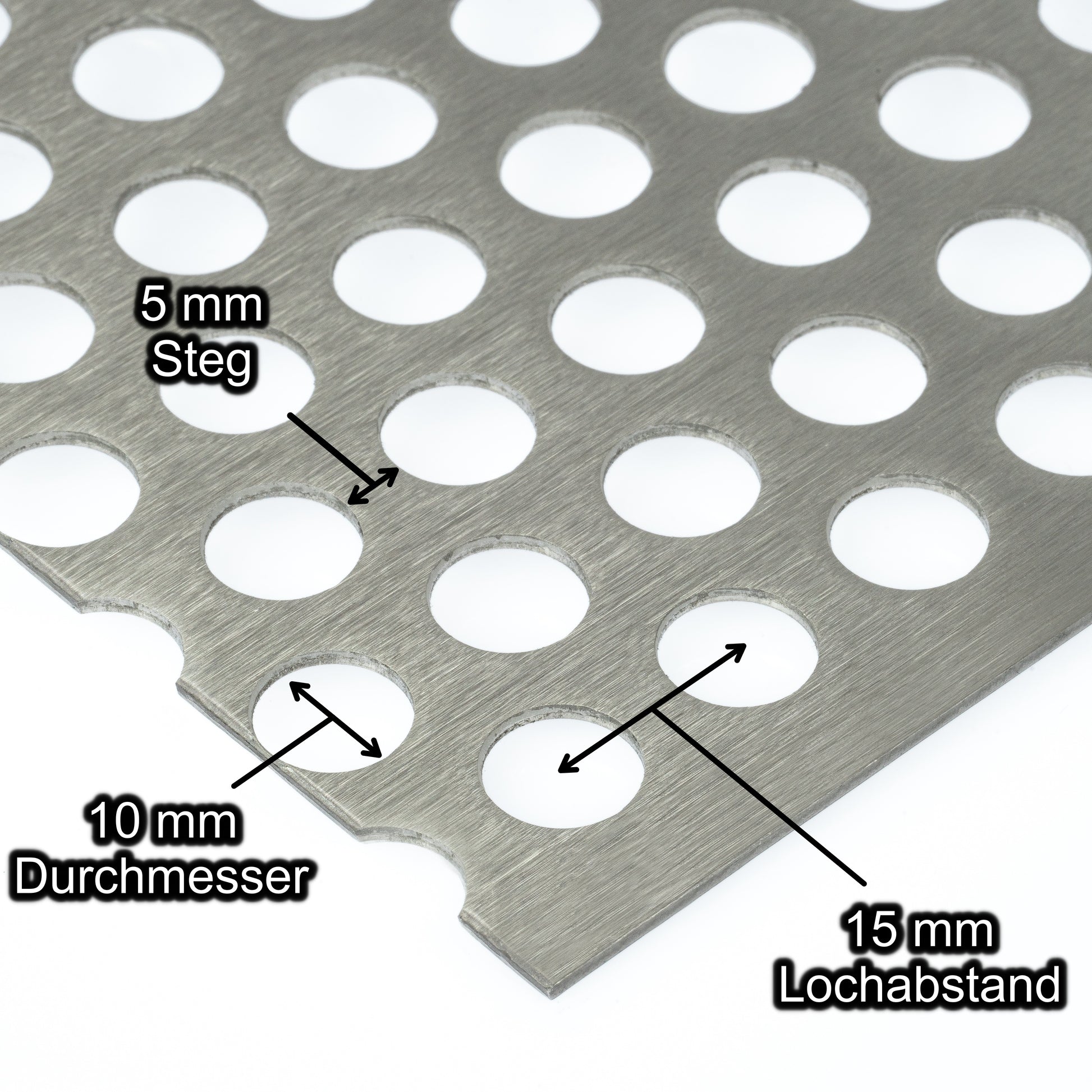Edelstahl Lochblech mit Lochdurchmesser 10 mm - Lochabstand 15 mm - Steg 5 mm - Stärke 1,5 mm
