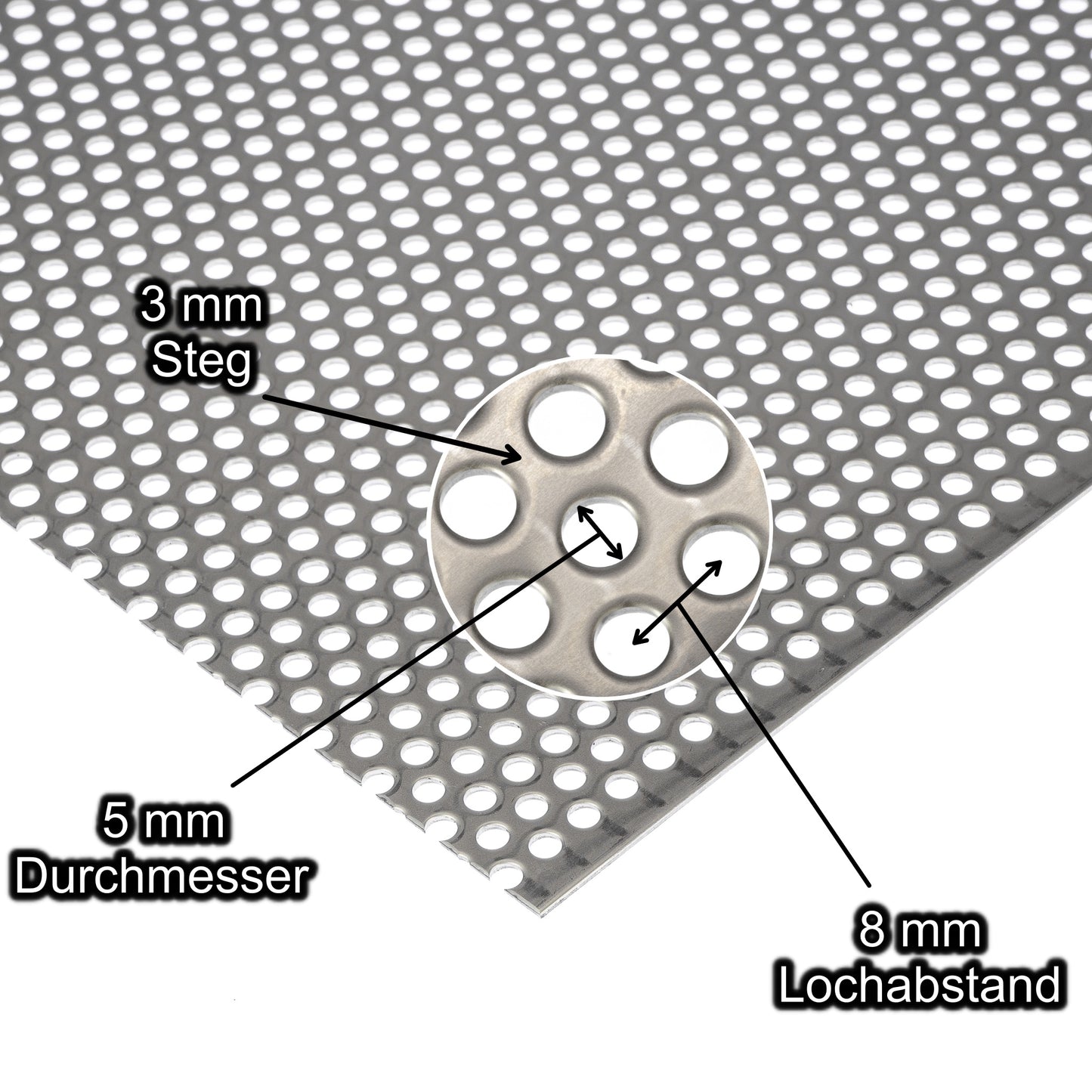 Lochblech Edelstahl 1.4301 Blank RV5-8 t=1,0mm