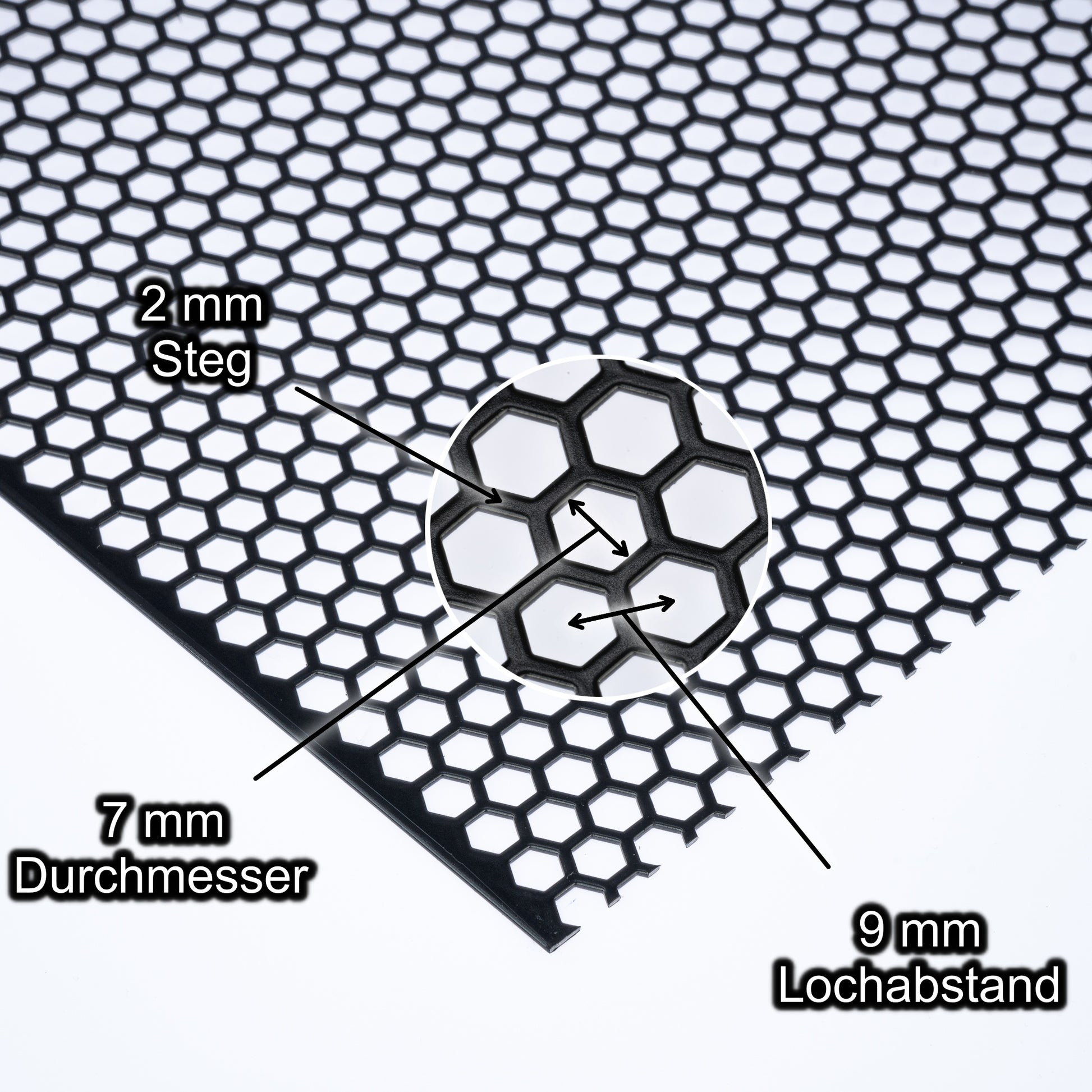 Lochblech Edelstahl Schwarz Hexagonal HV7-9 t=1,0mm – Bestell Dein
