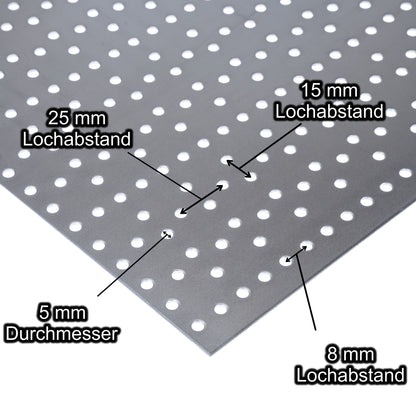 Stahl verzinkt Lochblech mit Lochdurchmesser 5 mm - Lochabstand 8-15-25 mm - Stärke 1,5 mm