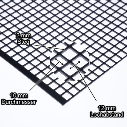 Stahl verzinkt Schwarz Lochblech mit Lochdurchmesser 10 mm - Lochabstand 12 mm - Steg 2 mm - Stärke 2 mm