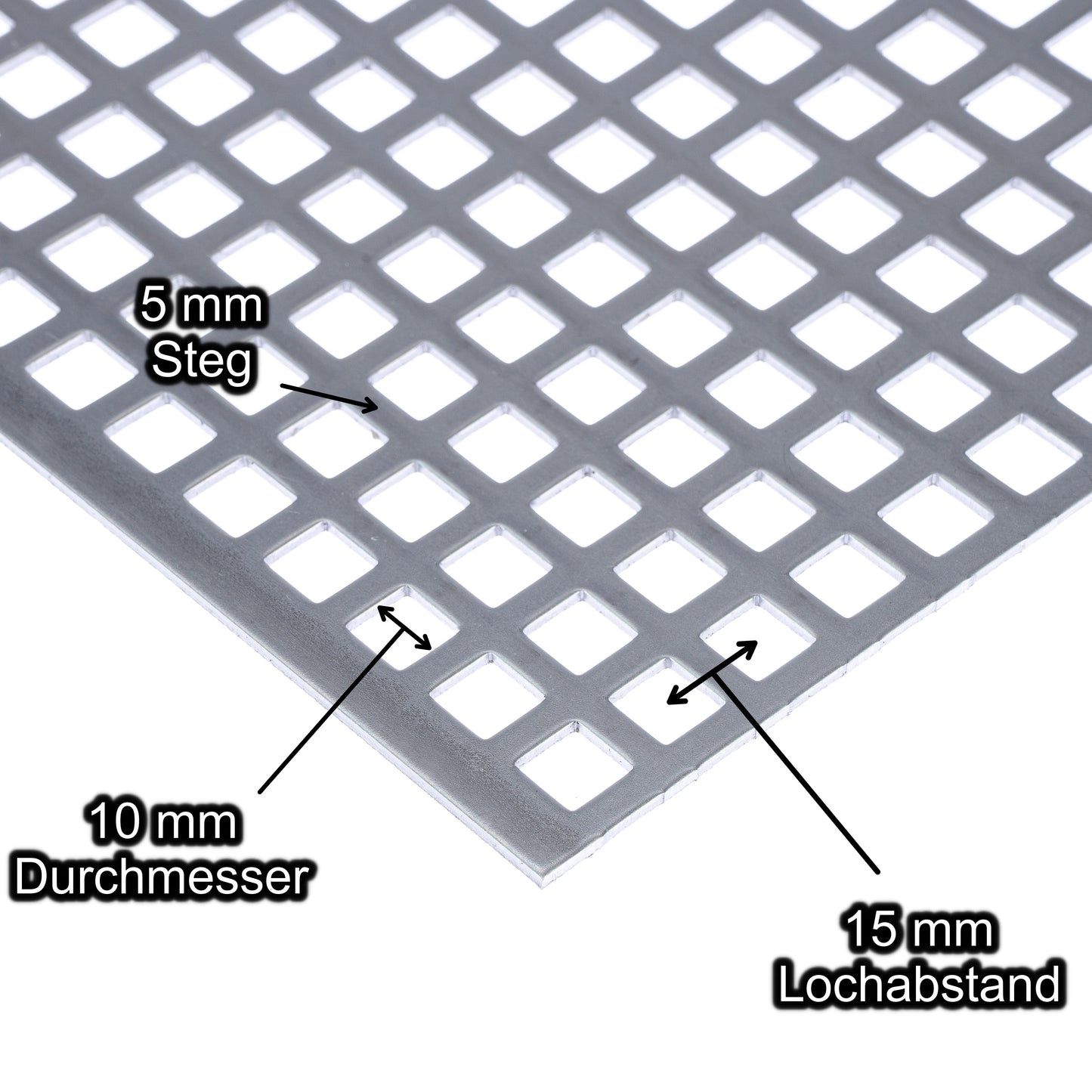 Stahl blank Lochblech mit Lochdurchmesser 10 mm - Lochabstand 15 mm - Steg 5 mm - Stärke 2 mm