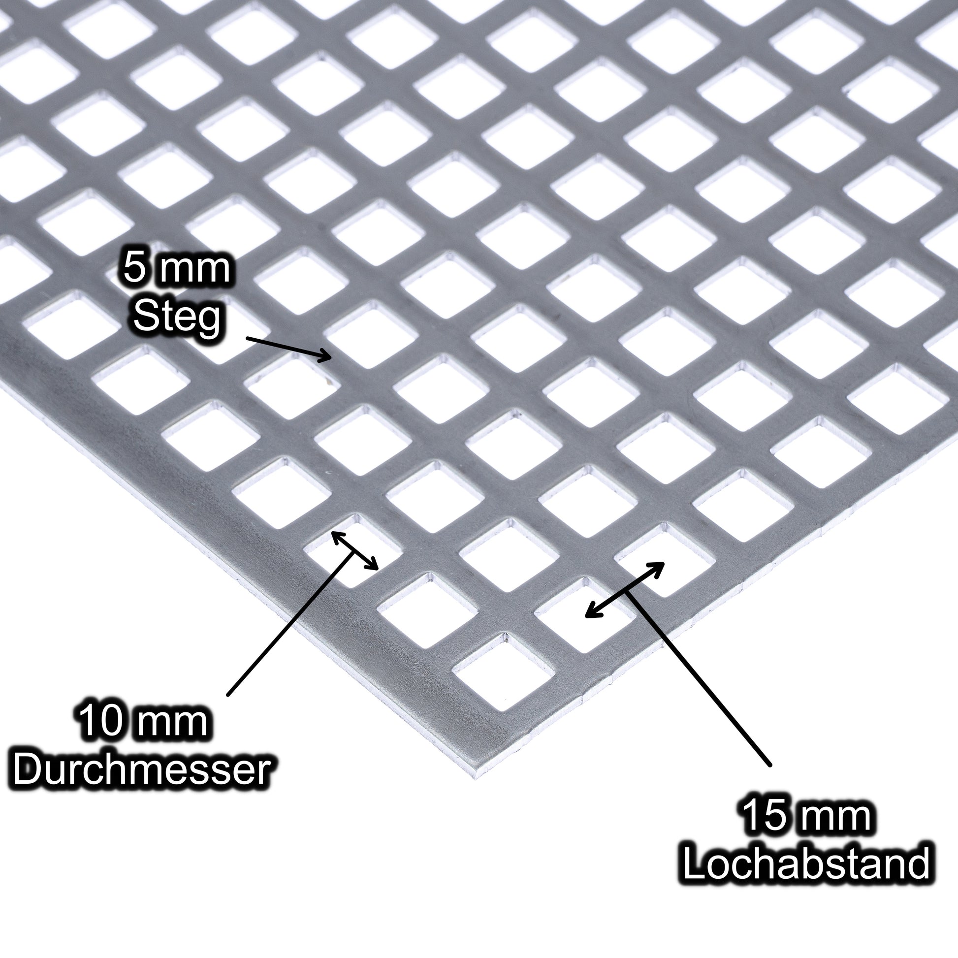 Stahl blank Lochblech mit Lochdurchmesser 10 mm - Lochabstand 15 mm - Steg 5 mm - Stärke 2 mm