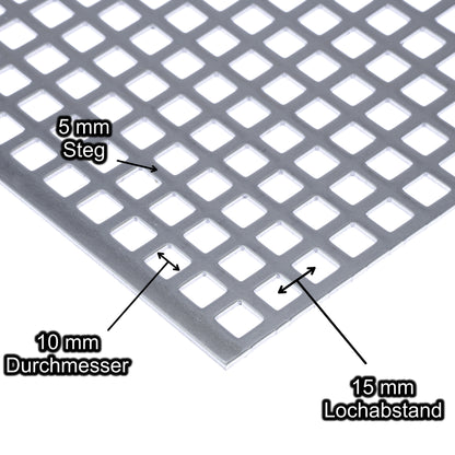 Stahl blank Lochblech mit Lochdurchmesser 10 mm - Lochabstand 15 mm - Steg 5 mm - Stärke 2 mm