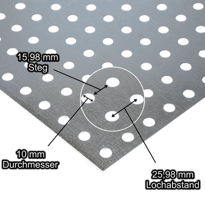 Stahl Lochblech Platte 2000 x 1000 mm - Verzinkt
