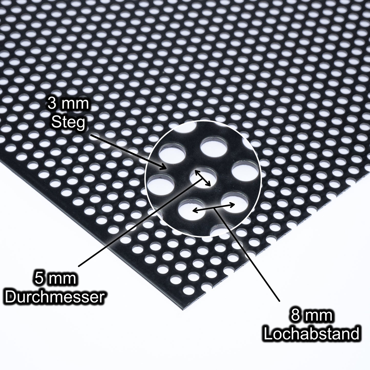 Stahl verzinkt Schwarz Lochblech mit Lochdurchmesser 5 mm - Lochabstand 8 mm - Steg 3 mm - Stärke 1,5 mm
