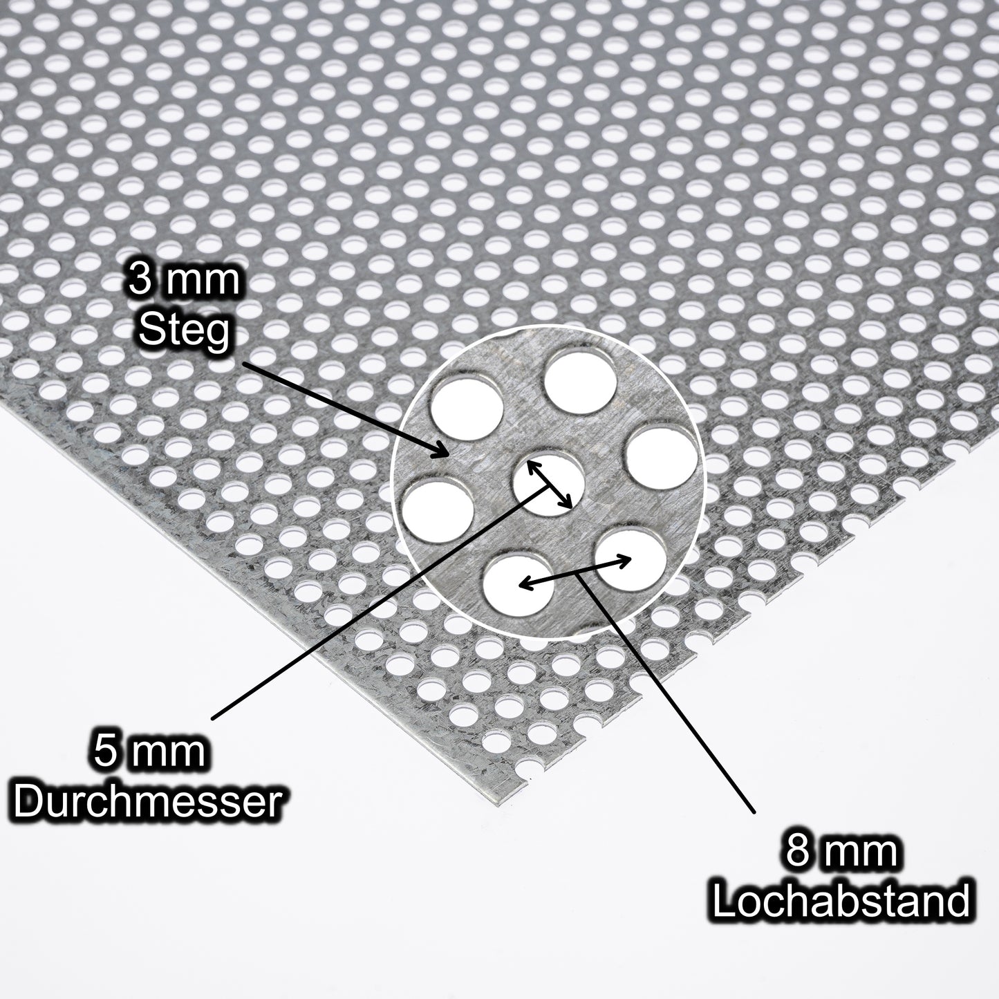 Stahl Lochblech Platte 2000 x 1000 mm - Verzinkt