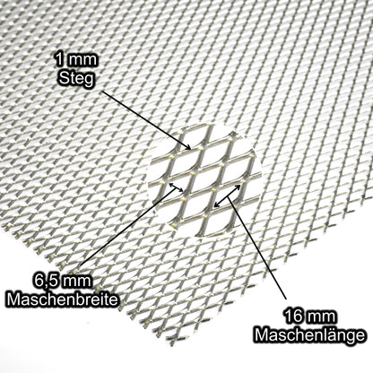 Aluminium Streckmetall mit Maschenweite 20x6,5 mm - Drahtstärke 1 mm