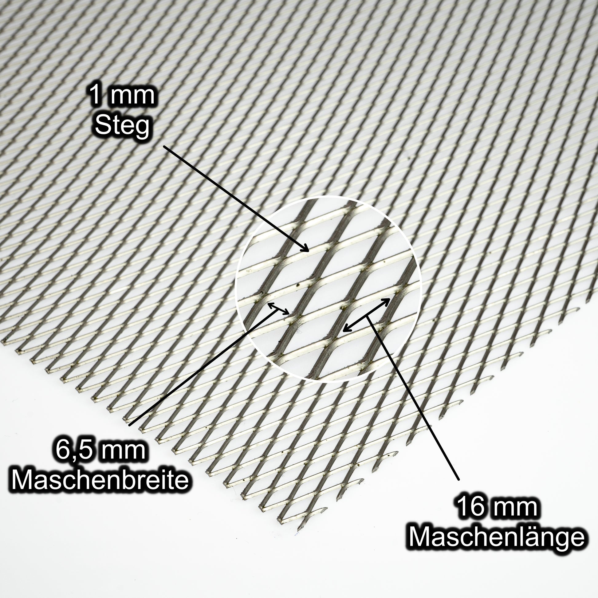 Edelstahl Streckmetall mit Maschenweite 16x6,5x1 mm - Stärke 1 mm
